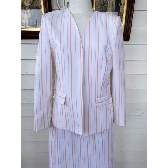 Vintage 1970s White Peach Striped Skirt Suit - Picture 7 of 16